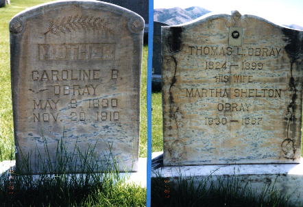 Headstone of Martha Shelton Obray & Thomas L. Obray