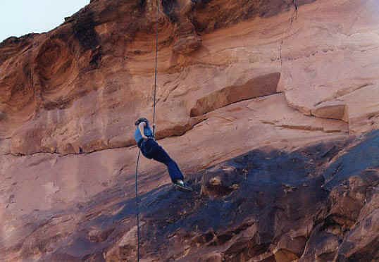 Repelling in Moab, 2001